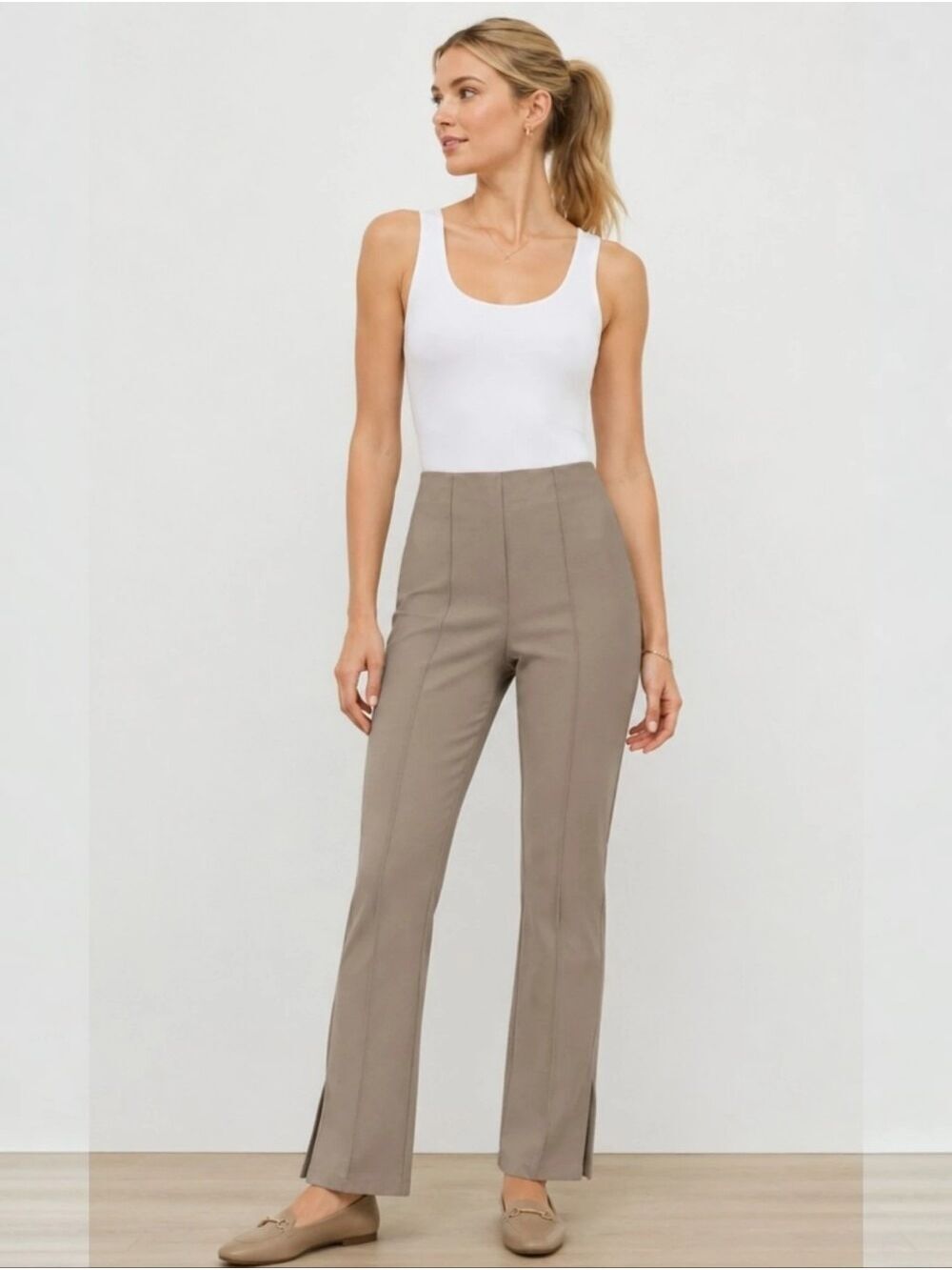 Sonoma Goods For Life Taupe High Rise Straight Leg Split Hem Pants Medium